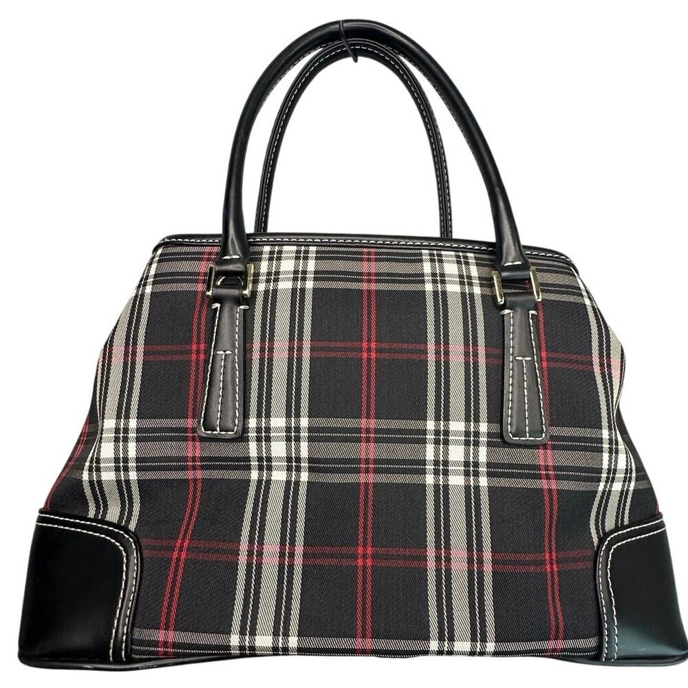 Tartan Plaid Top Handle Satchel Tote Trim Black Red - Picture 3 of 12